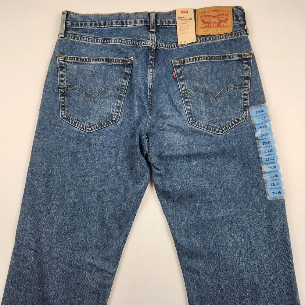 Levi's 505 Jeans Straight Leg Blue Mens 32x30 NWT Classic Casual Stretch
